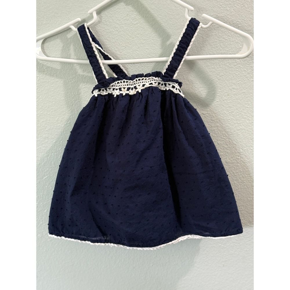 Savannah Baby Girl's Sleeveless Navy Blue Dress w/ White Crochet Trim 24M
